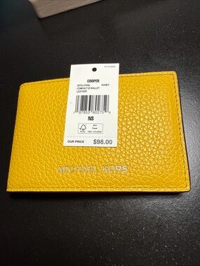 Michael Kors Yellow Pebbled Leather Compact Card Wallet